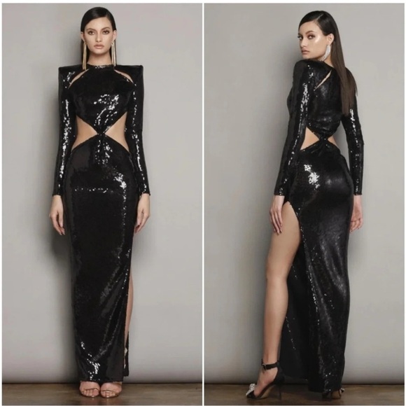 Bronx & Banco Amara Noir Sequin Gown Black NWT - Picture 1 of 12